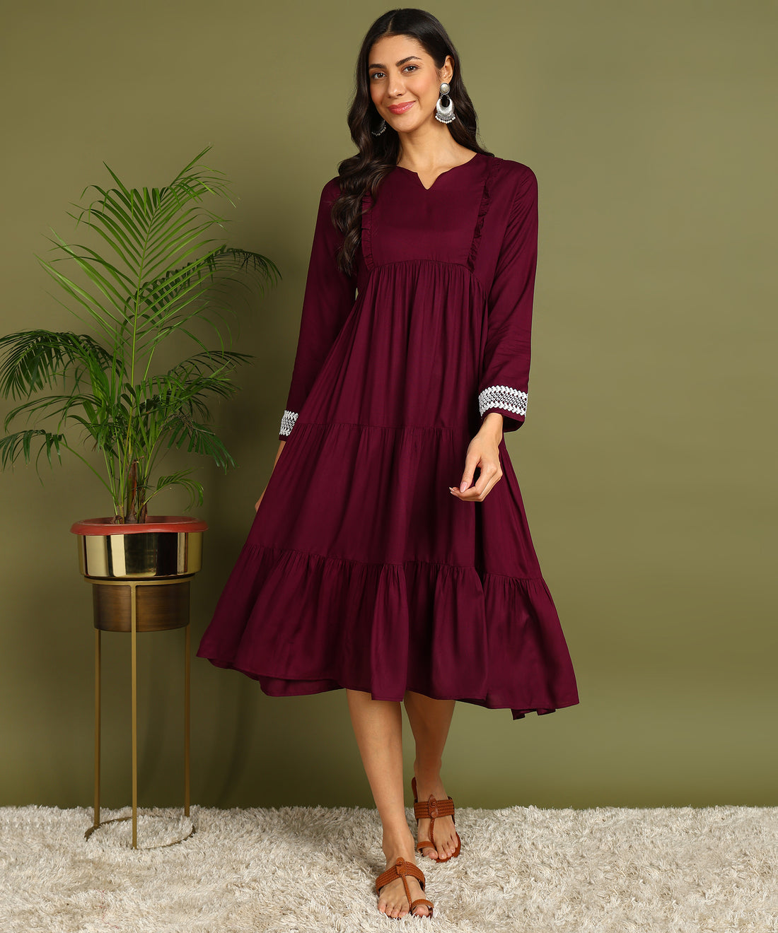 Purple Maternity Wear Midi Dress