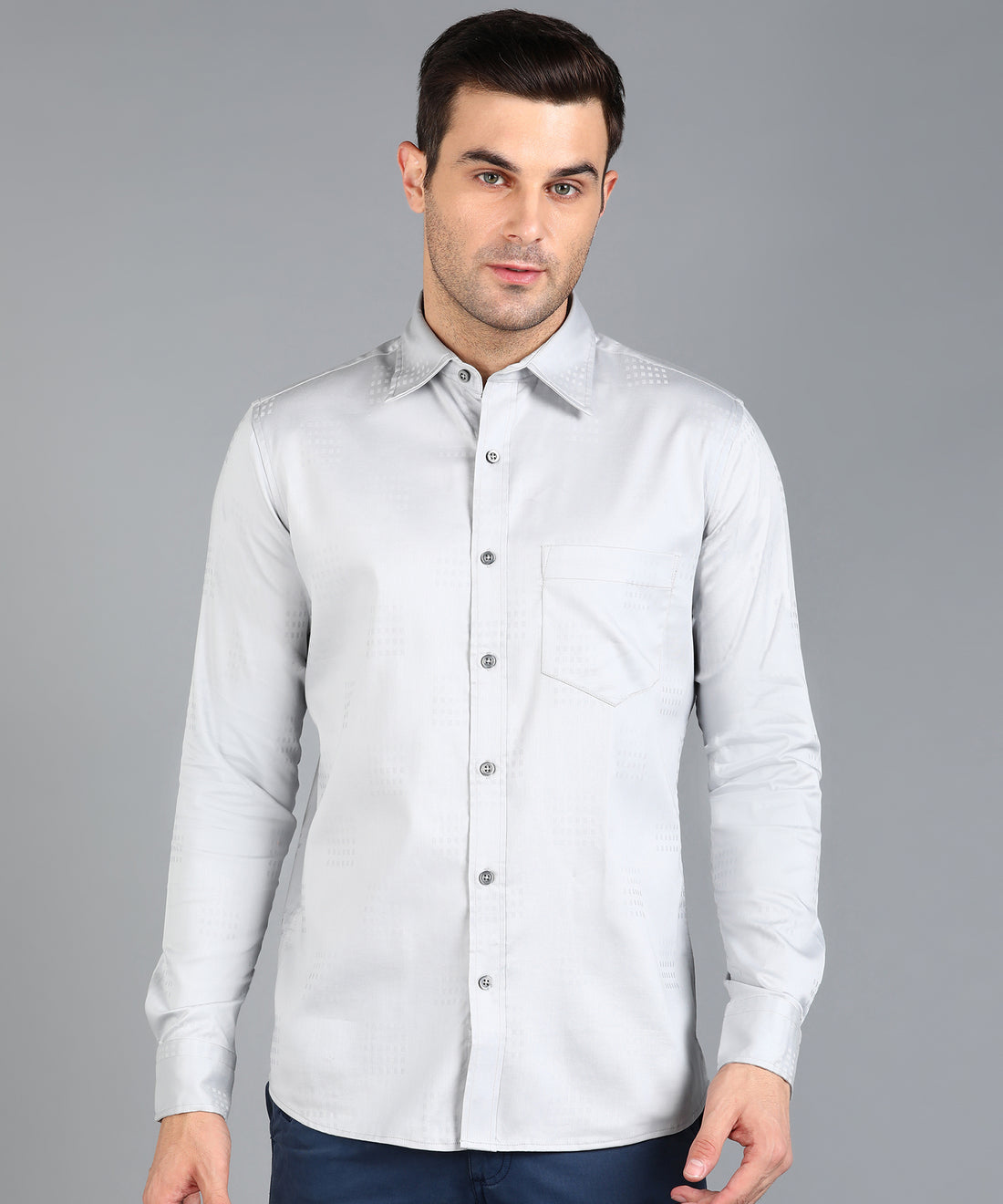 Self Checked Grey Slim Fit Slim Fit Shirt