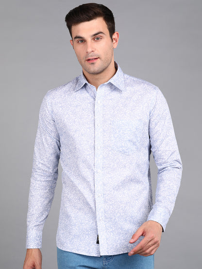 Blue Leaf &amp; Floral Printed Slim Fit Shirt