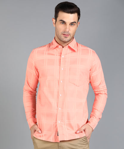 Self Design Peach Slim Fit Shirt