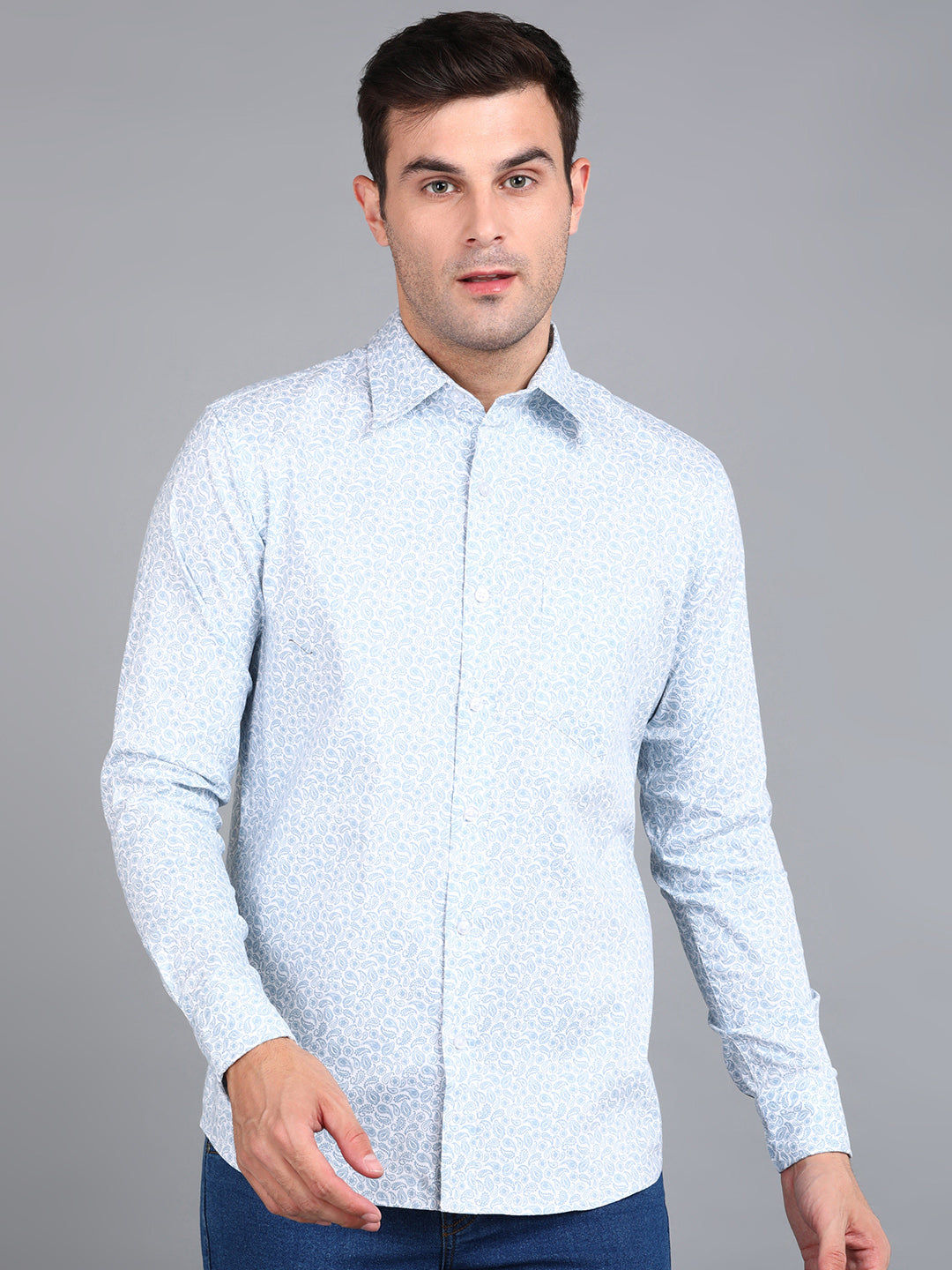 Blue Indian Print Printed Slim Fit Shirt