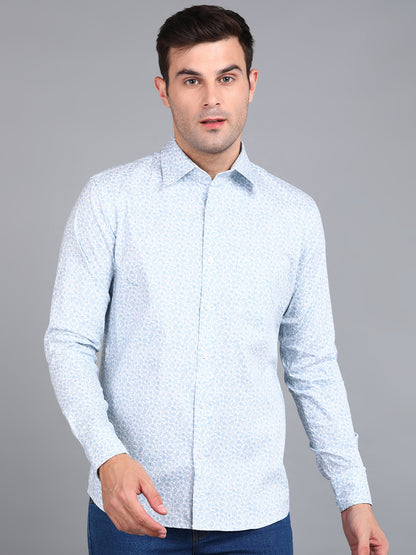 Blue Indian Print Printed Slim Fit Shirt
