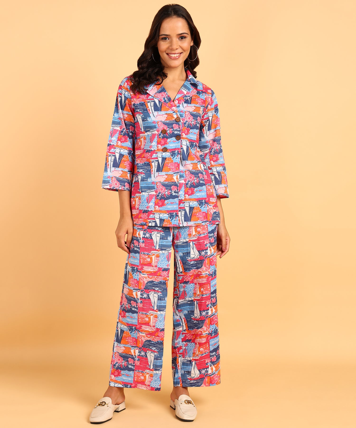 Multicolored Printed Shirt &amp; Pant Set