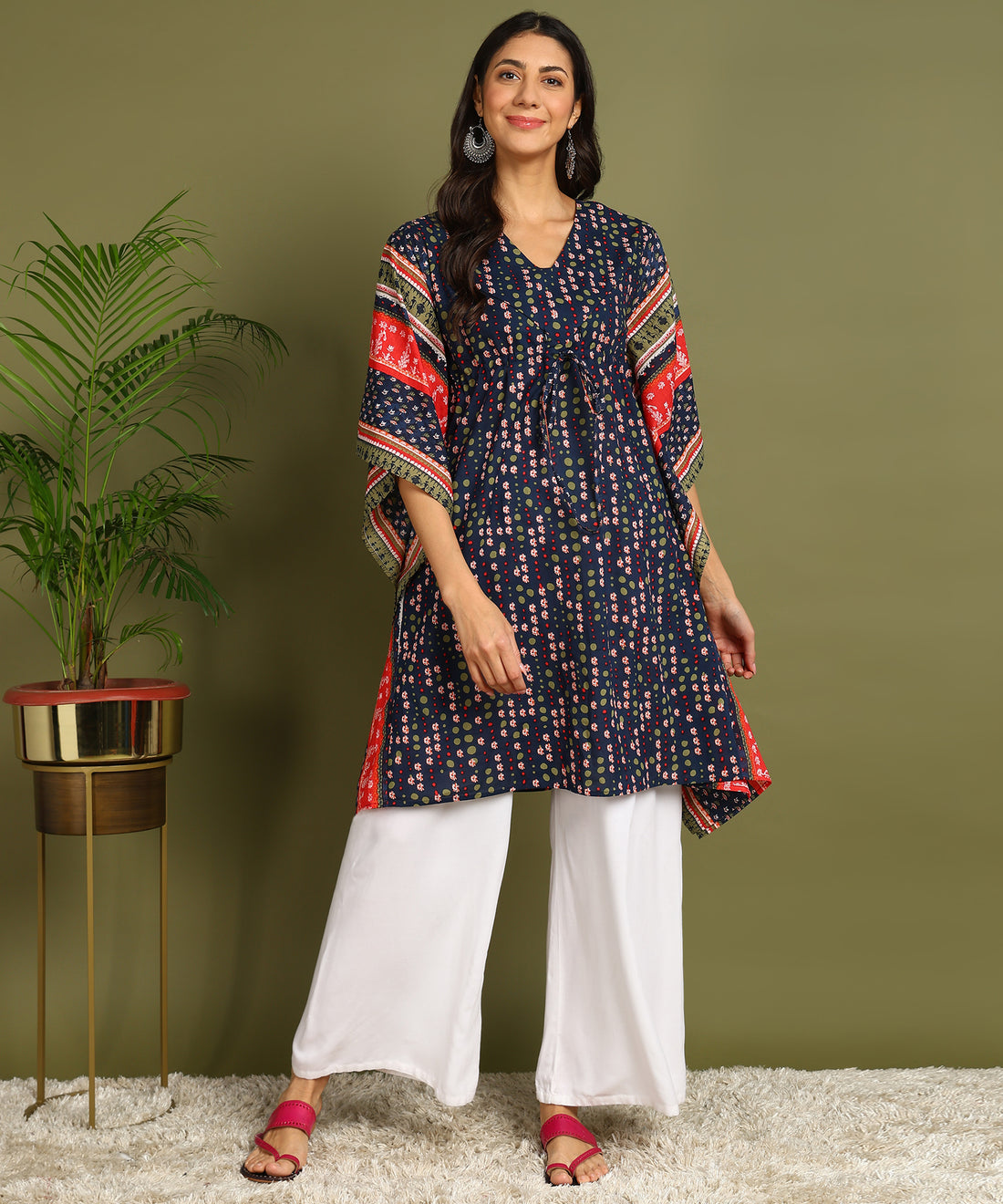 Navy Blue &amp; Red Printed Maternity Wear Kaftan
