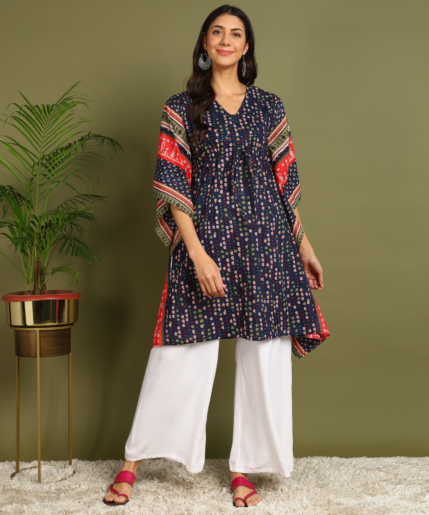 Navy Blue &amp; Red Printed Maternity Wear Kaftan