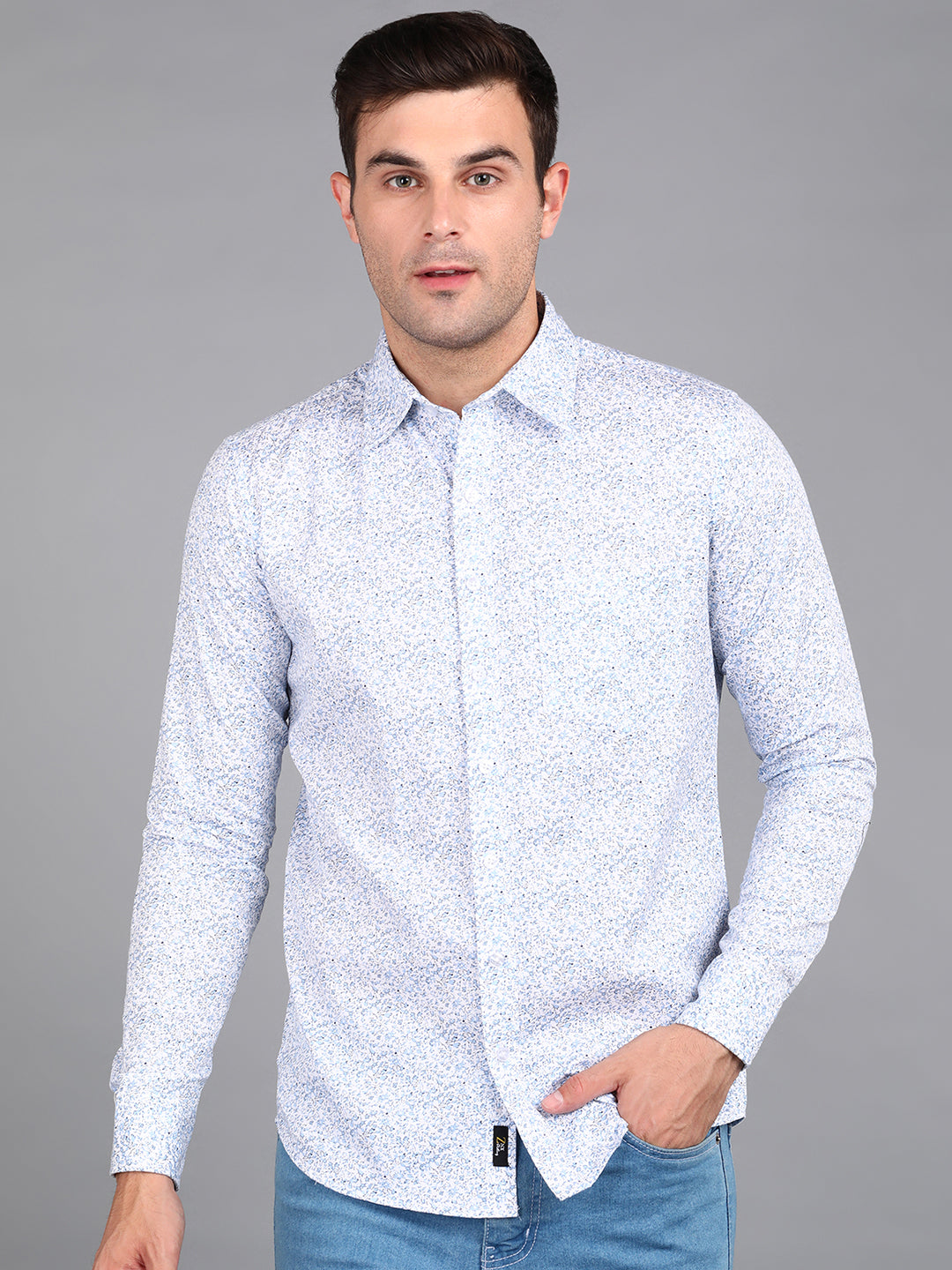 Blue Floral Printed Slim Fit Shirt