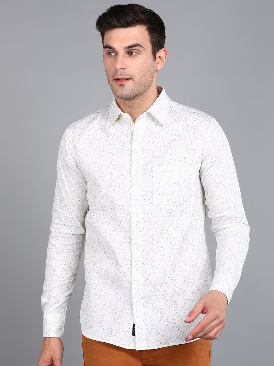Green Leaf Printed Slim Fit Shirt