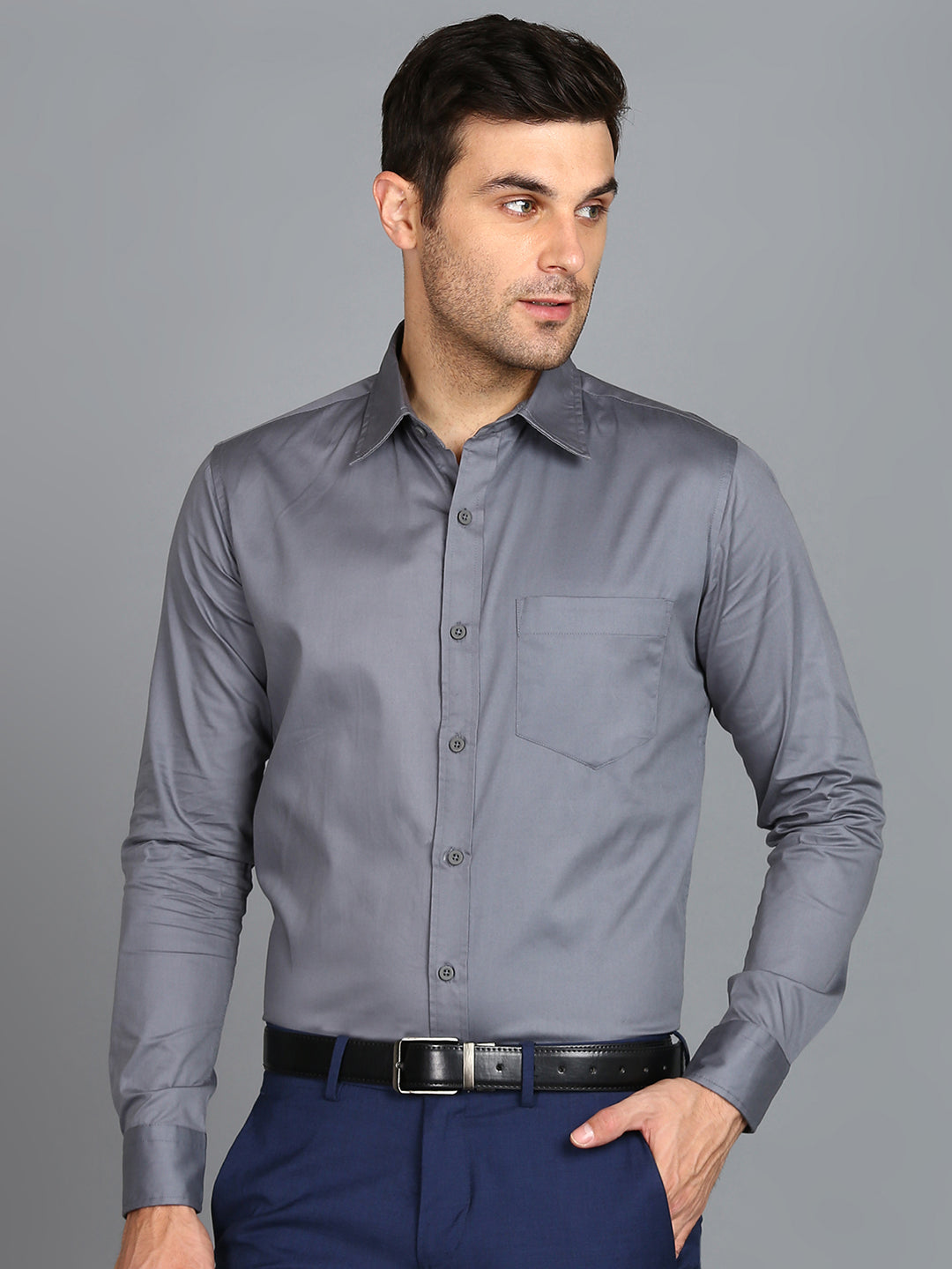 Solid Grey Slim Fit Shirt