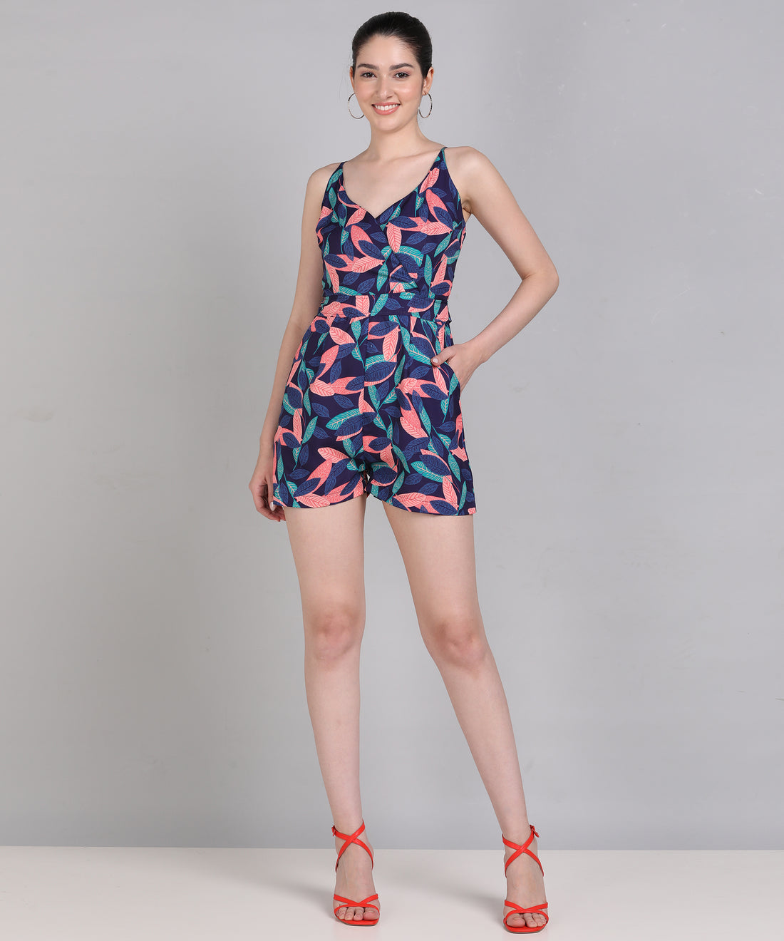 Leaf Printed Blue Playsuit