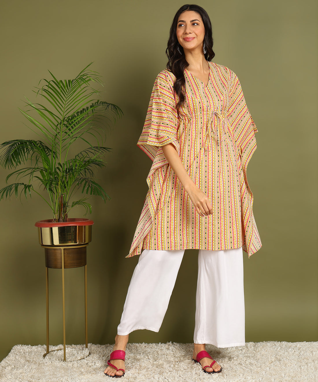 Yellow Printed Maternity Wear Kaftan