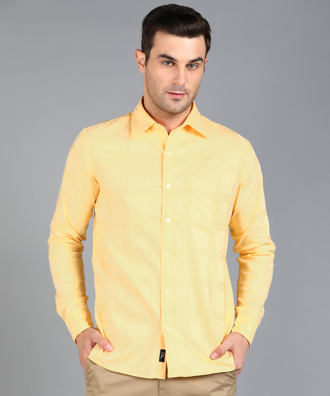 Self Design Yellow Slim Fit Shirt