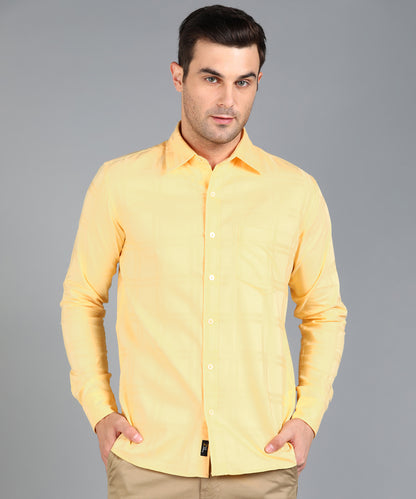 Self Design Yellow Slim Fit Shirt
