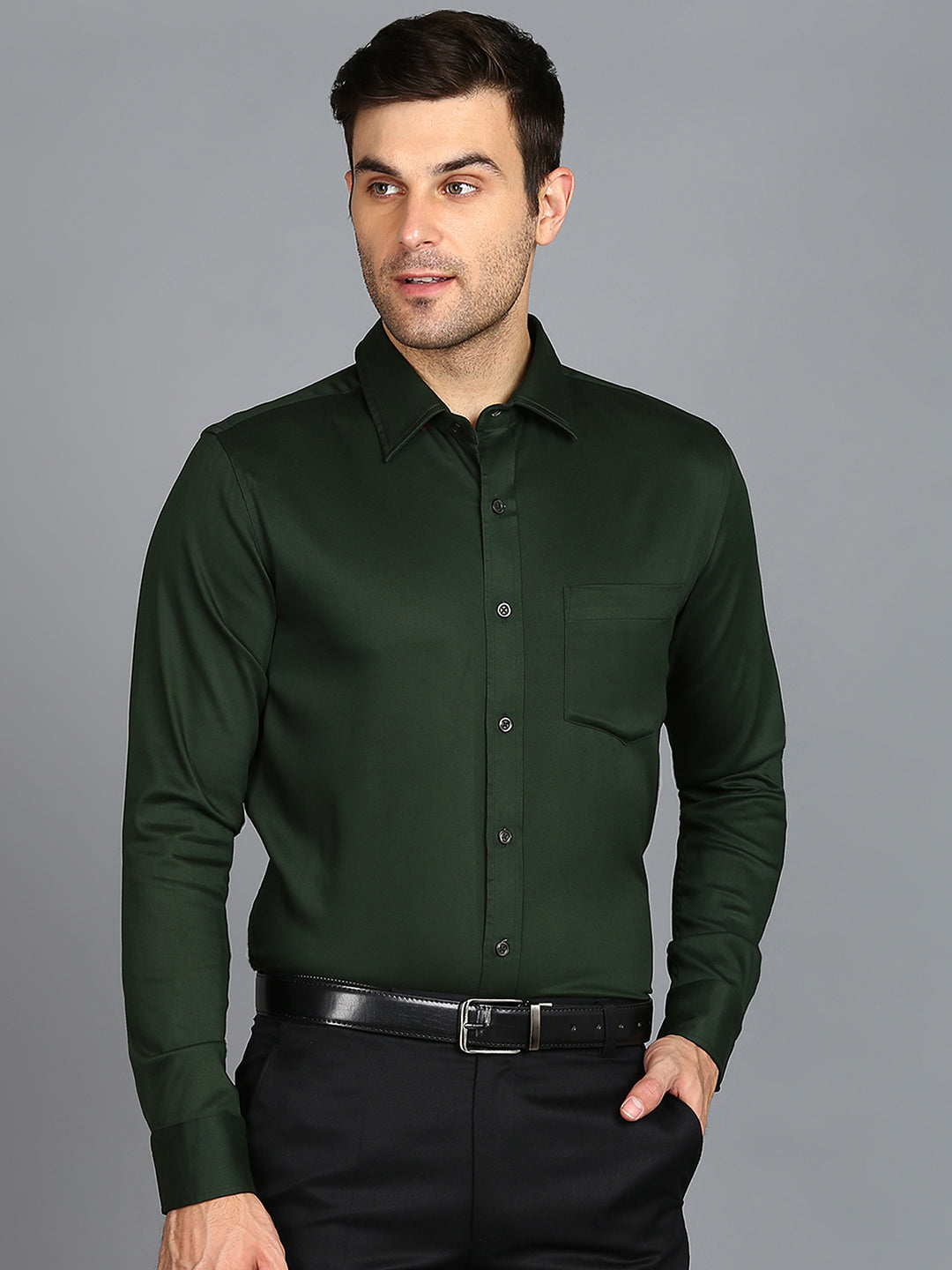 Solid Green Slim Fit Shirt