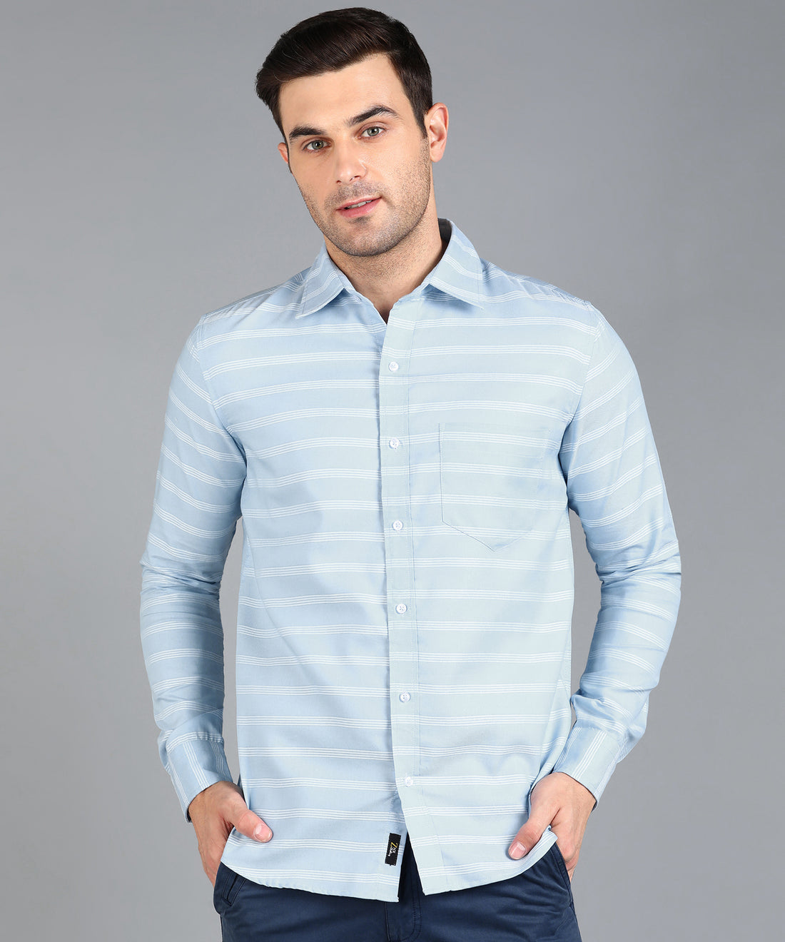 Sky Blue Striped Slim Fit Shirt