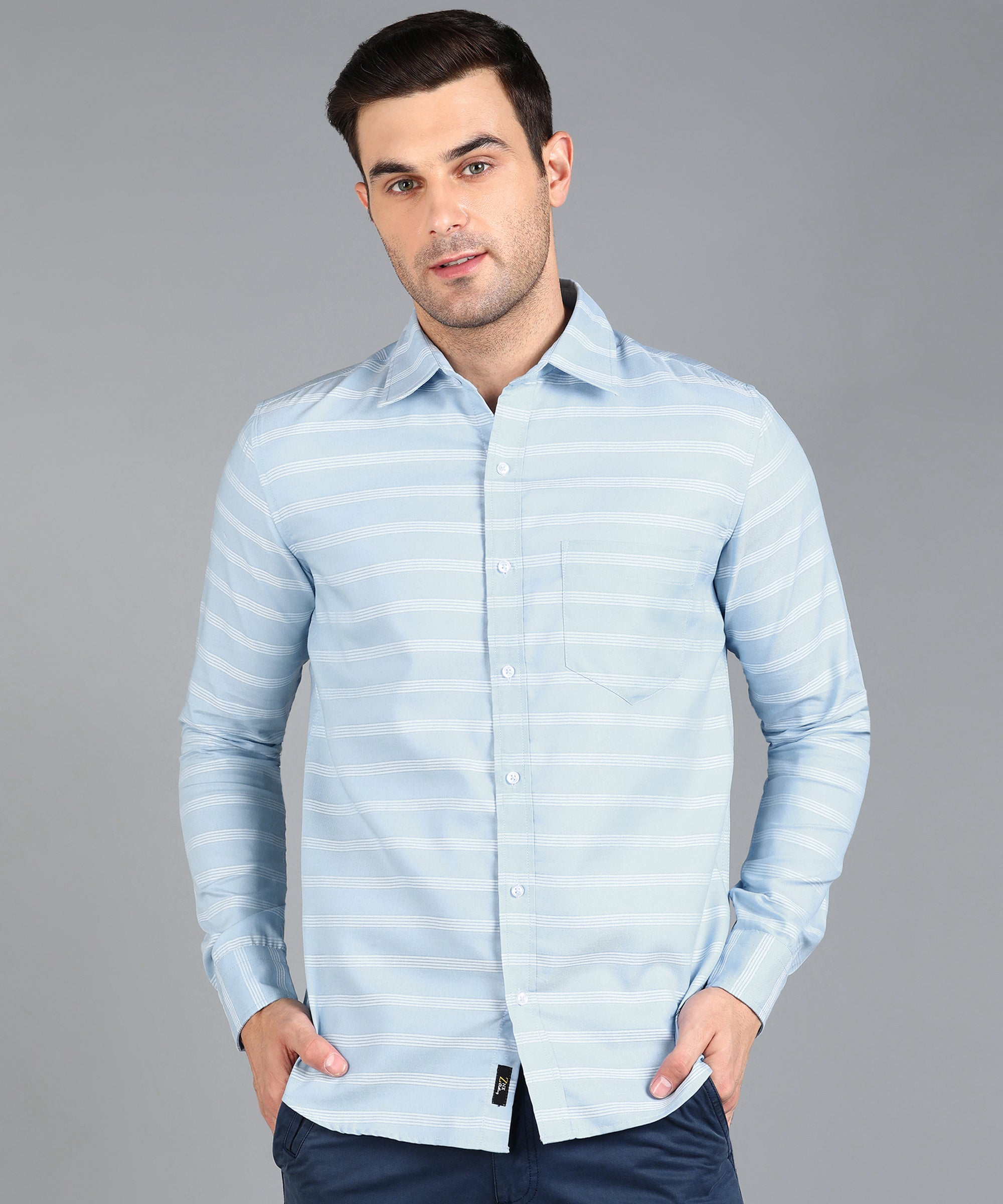 Sky Blue Striped Slim Fit Shirt