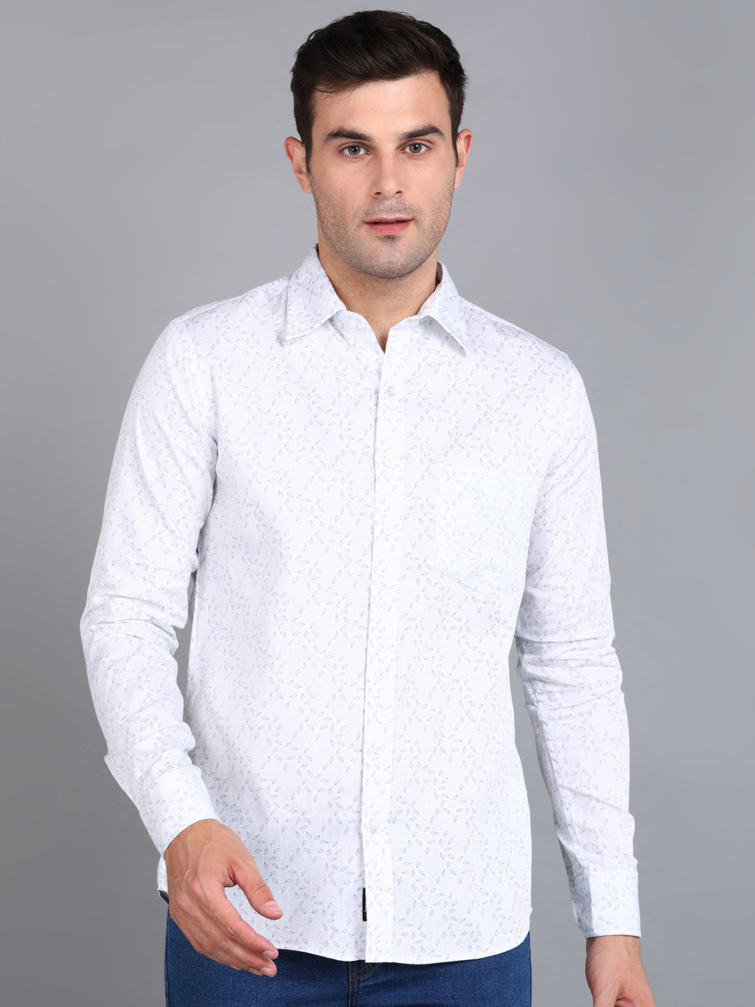 Blue Leaf Printed Slim Fit Shirt