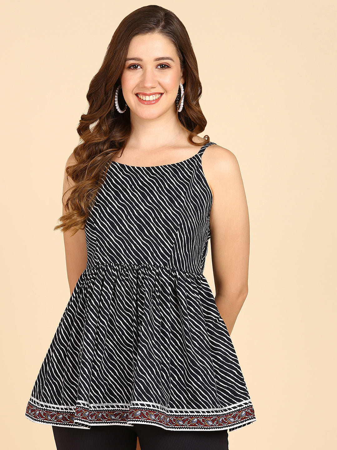 Black Lehariya Printed Tunic With Lace &amp; Border