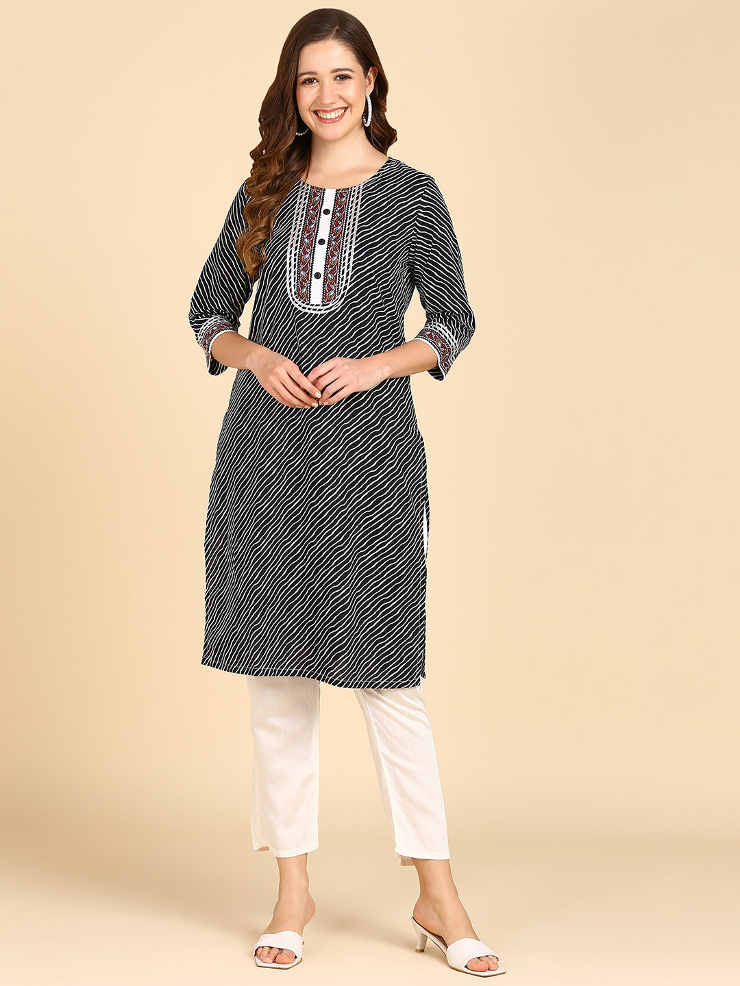 Black leheriya Printed Kurta