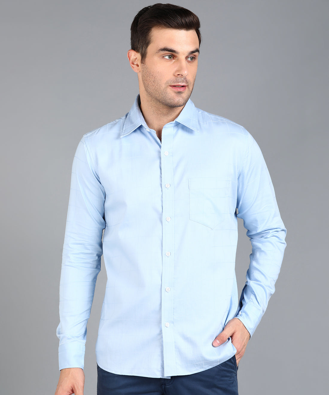 Sky Blue Checked Slim Fit Shirt