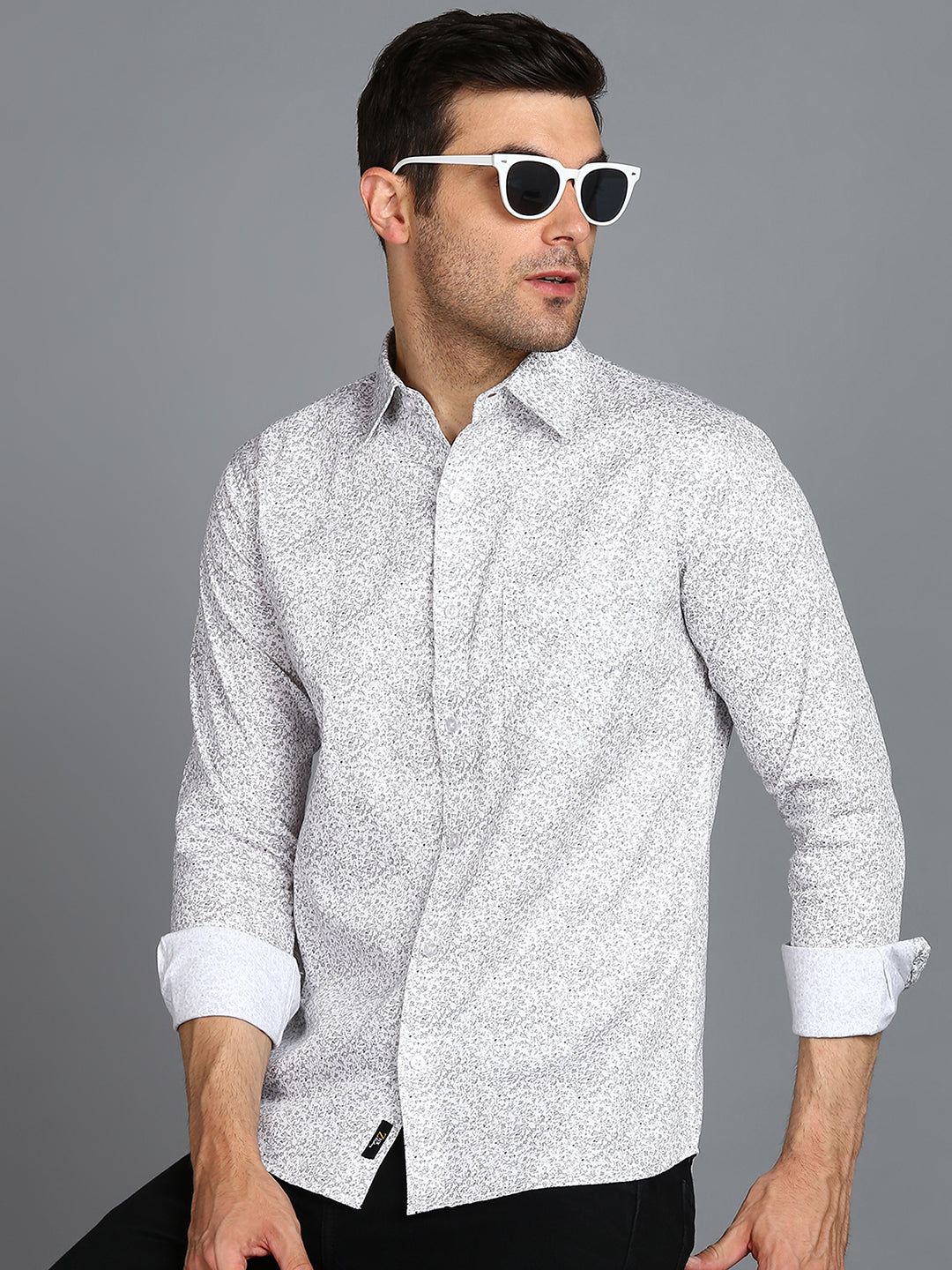 Grey Floral Printed Off White Slim Fit Shirt