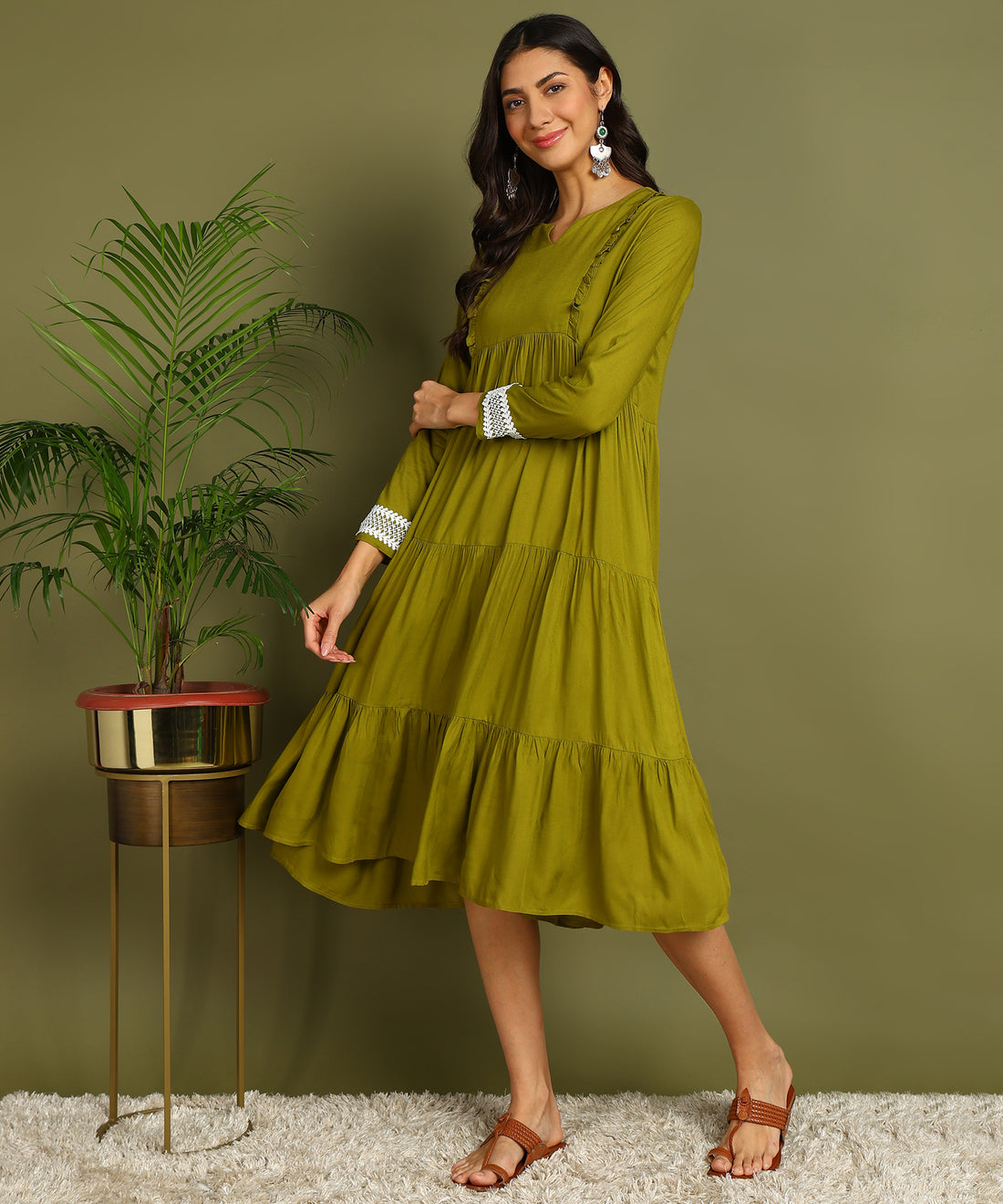 Olive Green Maternity Wear Midi Dress