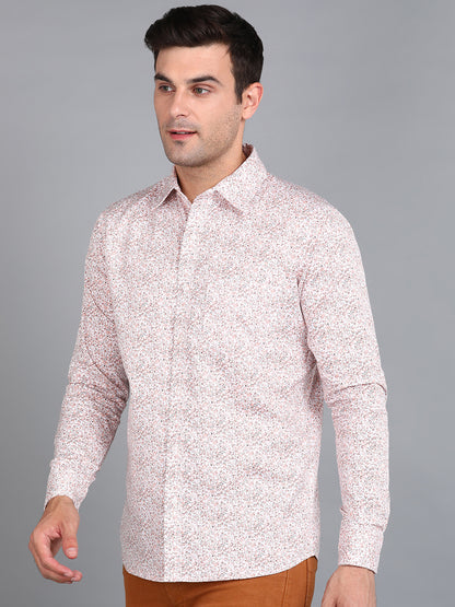 Beige Floral Printed Slim Fit Shirt