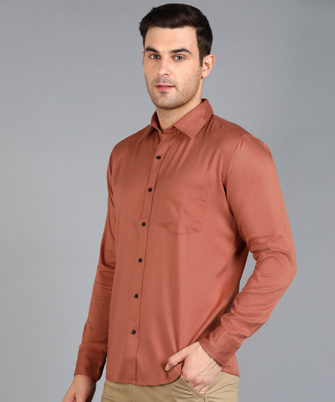 Rust Red Solid Slim Fit Shirt