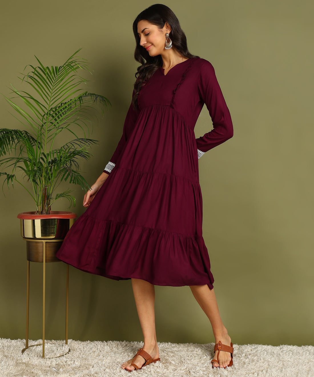 Purple Maternity Wear Midi Dress