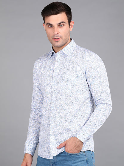 Blue Floral Printed Slim Fit Shirt