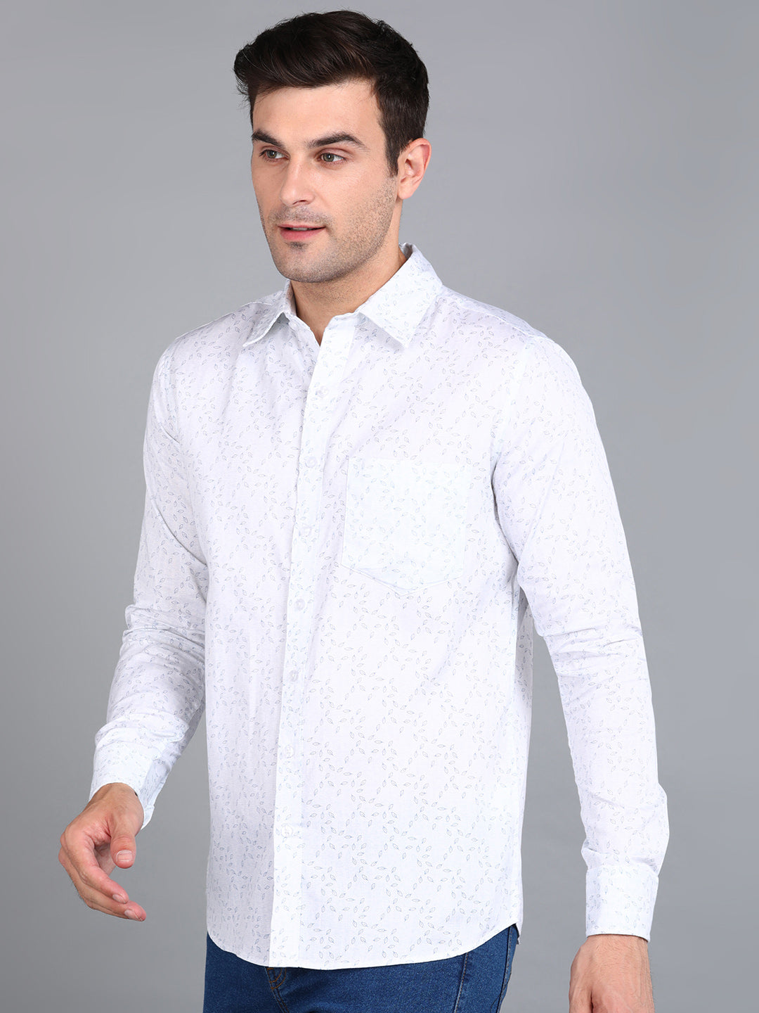 Blue Leaf Printed Slim Fit Shirt