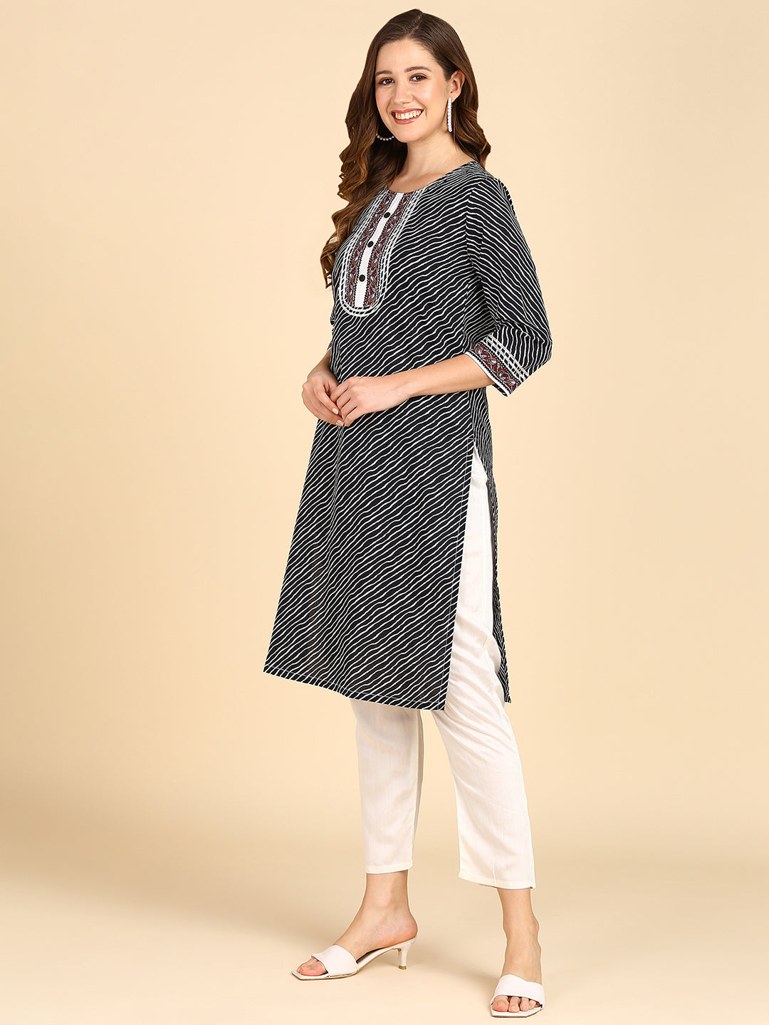 Black leheriya Printed Kurta