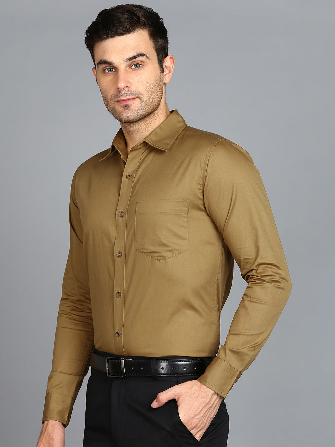 Solid Camel Brown Slim Fit Shirt