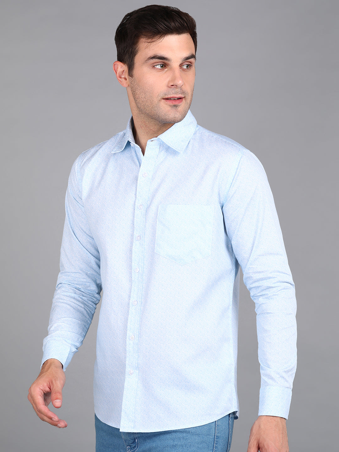 Floral Printed Blue Slim Fit Shirt