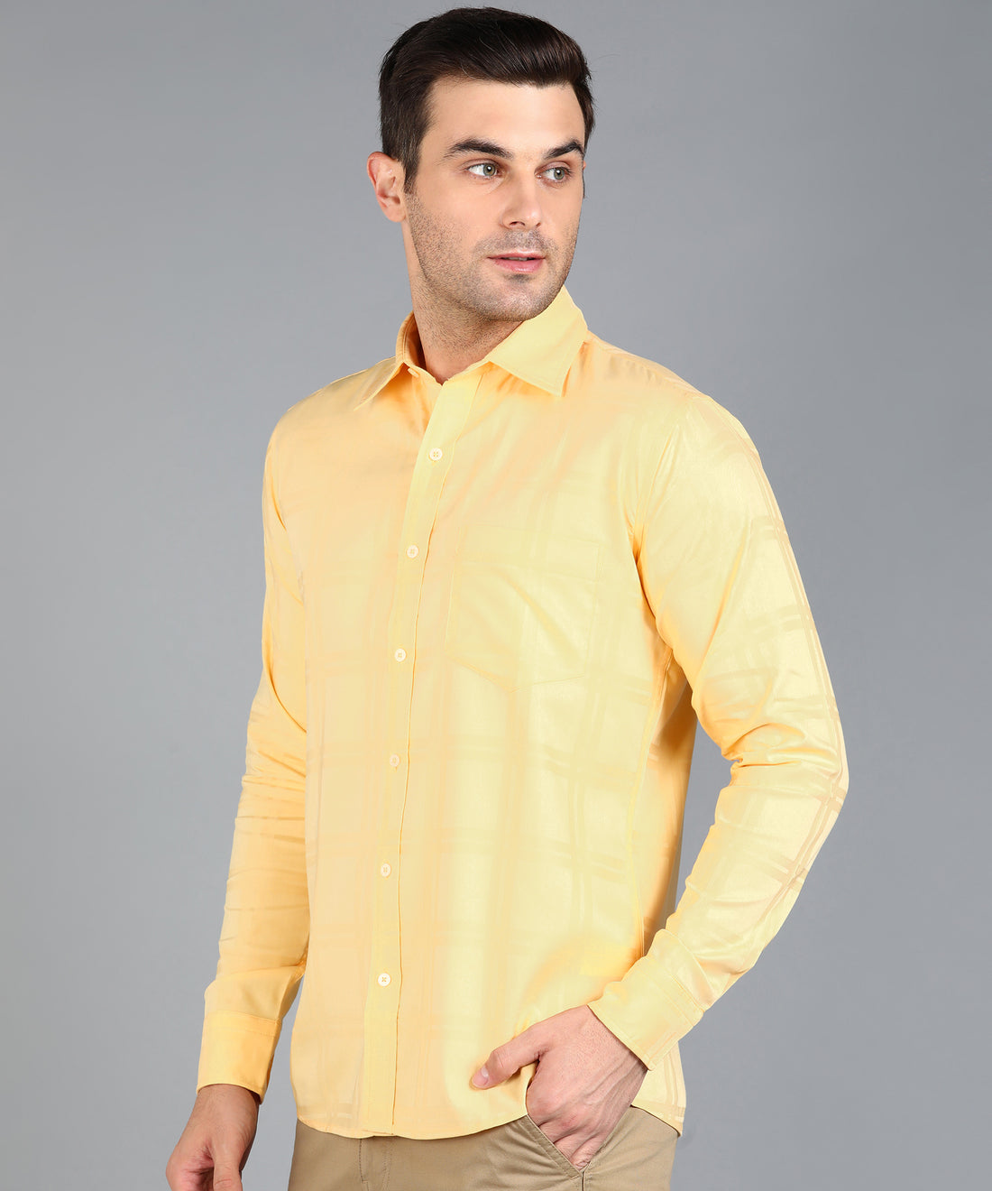 Self Design Yellow Slim Fit Shirt