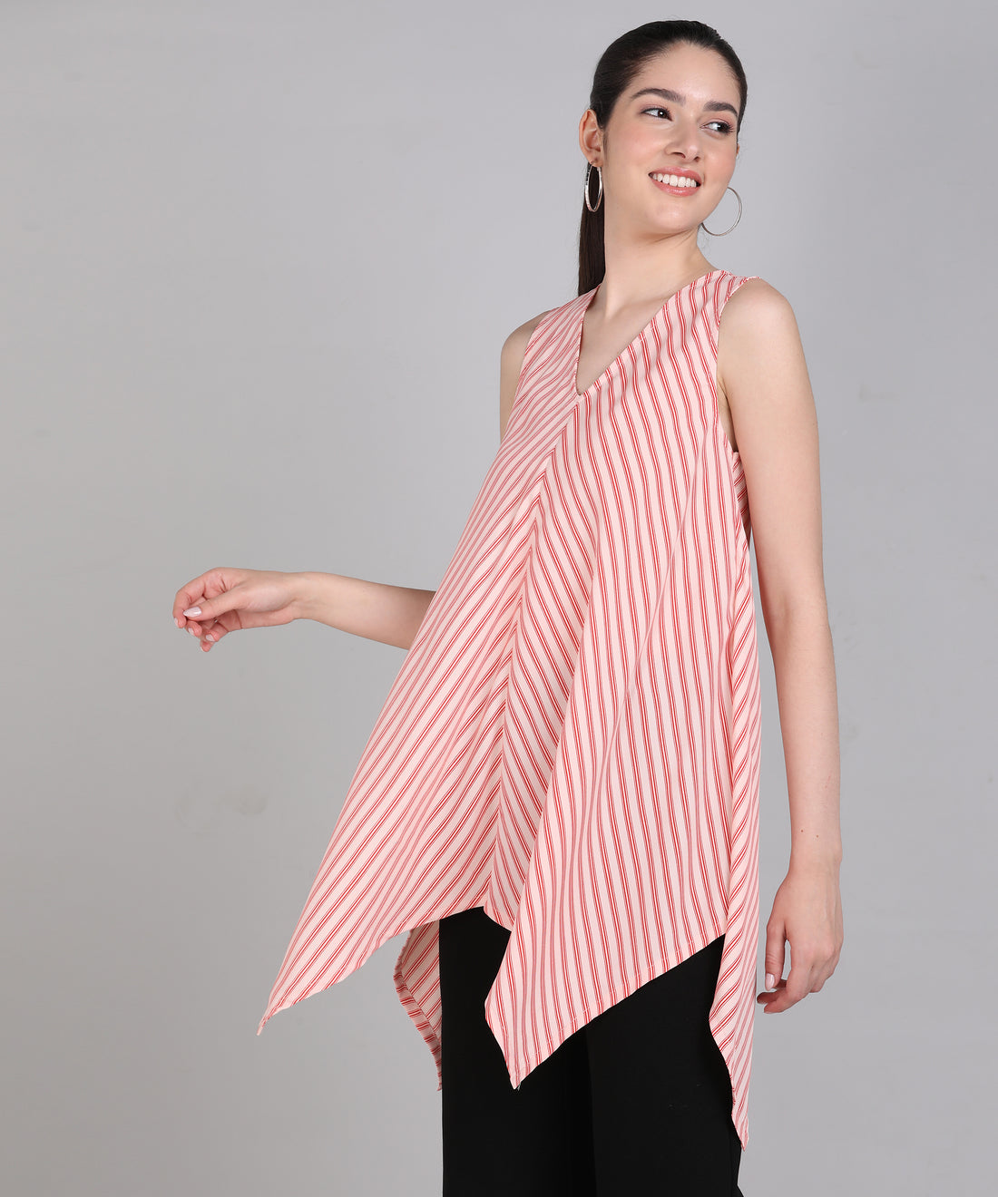 Red Striped High Low Kurti