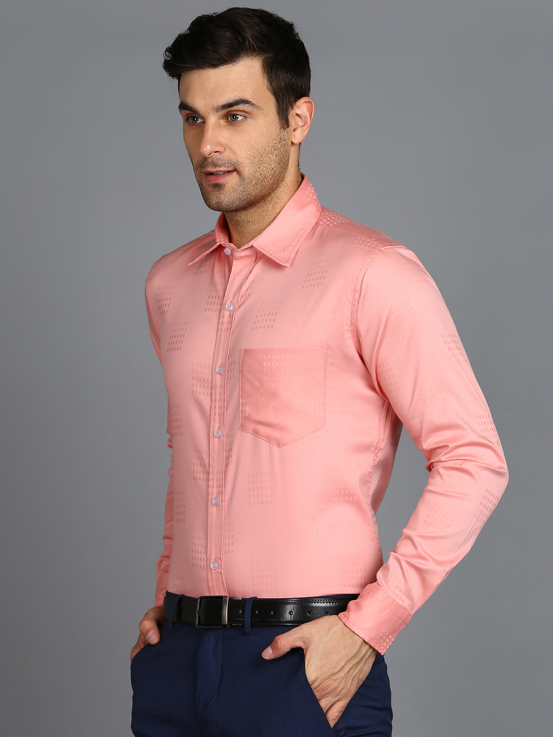 Self Checked Dark Peach Slim Fit Shirt