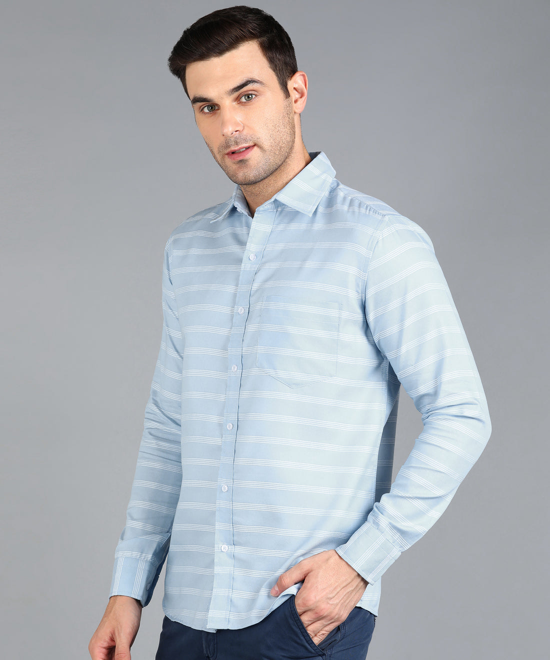 Sky Blue Striped Slim Fit Shirt