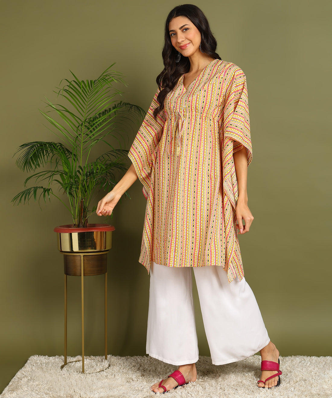 Yellow Printed Maternity Wear Kaftan