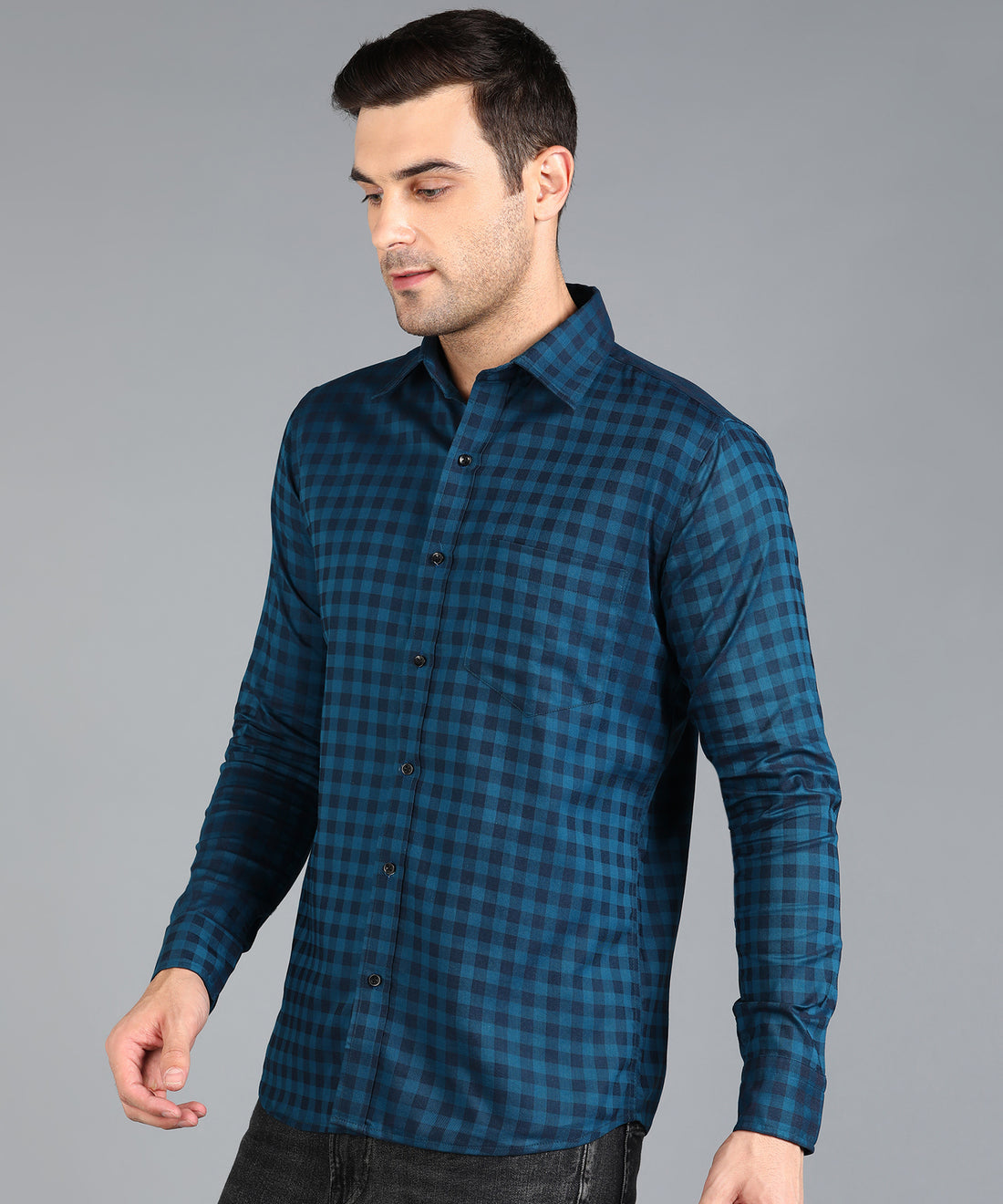 Royal Blue Checked Slim Fit Shirt