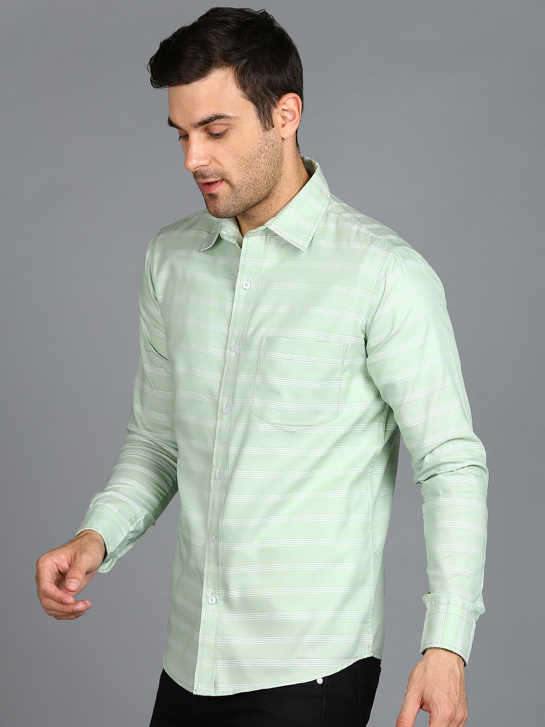 White Stripe Green Slim Fit Shirt