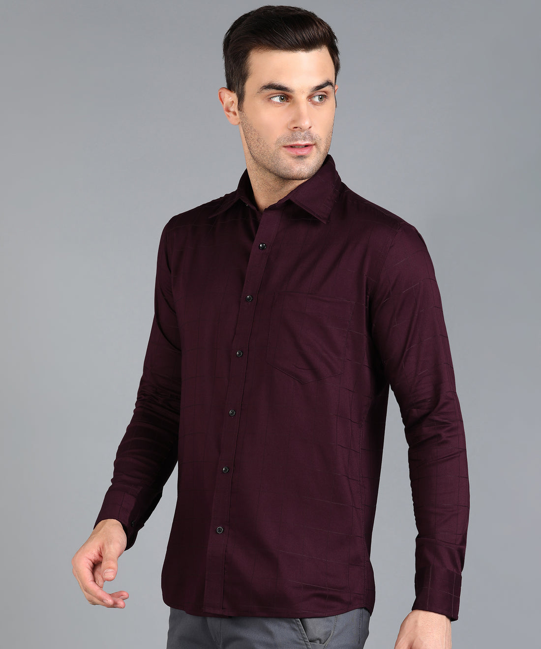 Maroon Checked Slim Fit Shirt