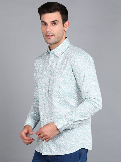 Green Floral Printed Slim Fit Shirt
