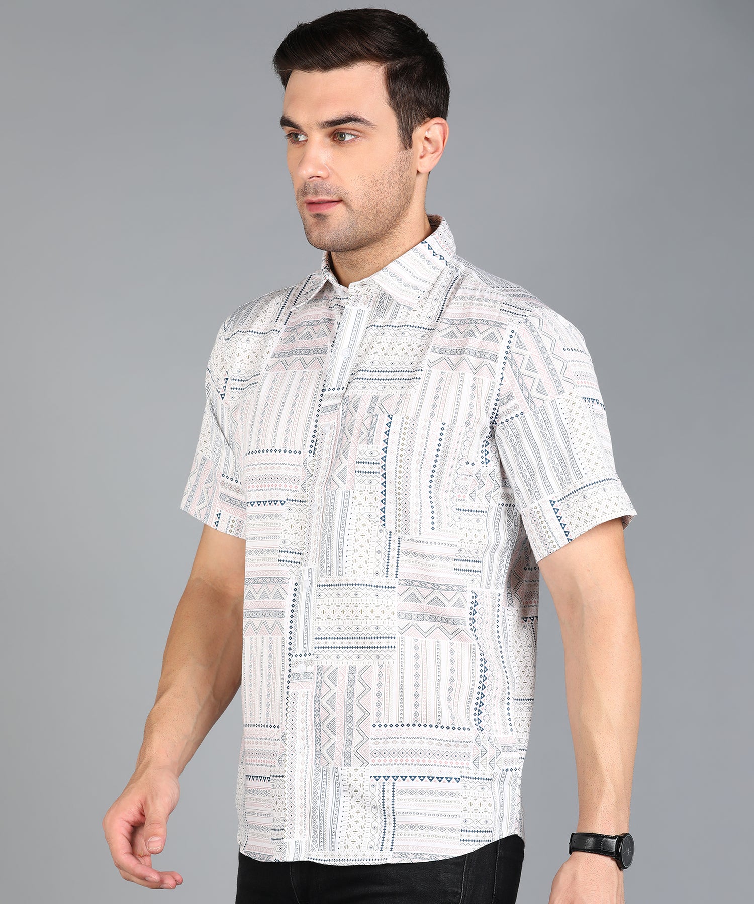 Off White Geomatric Print Half Slim Fit Shirt