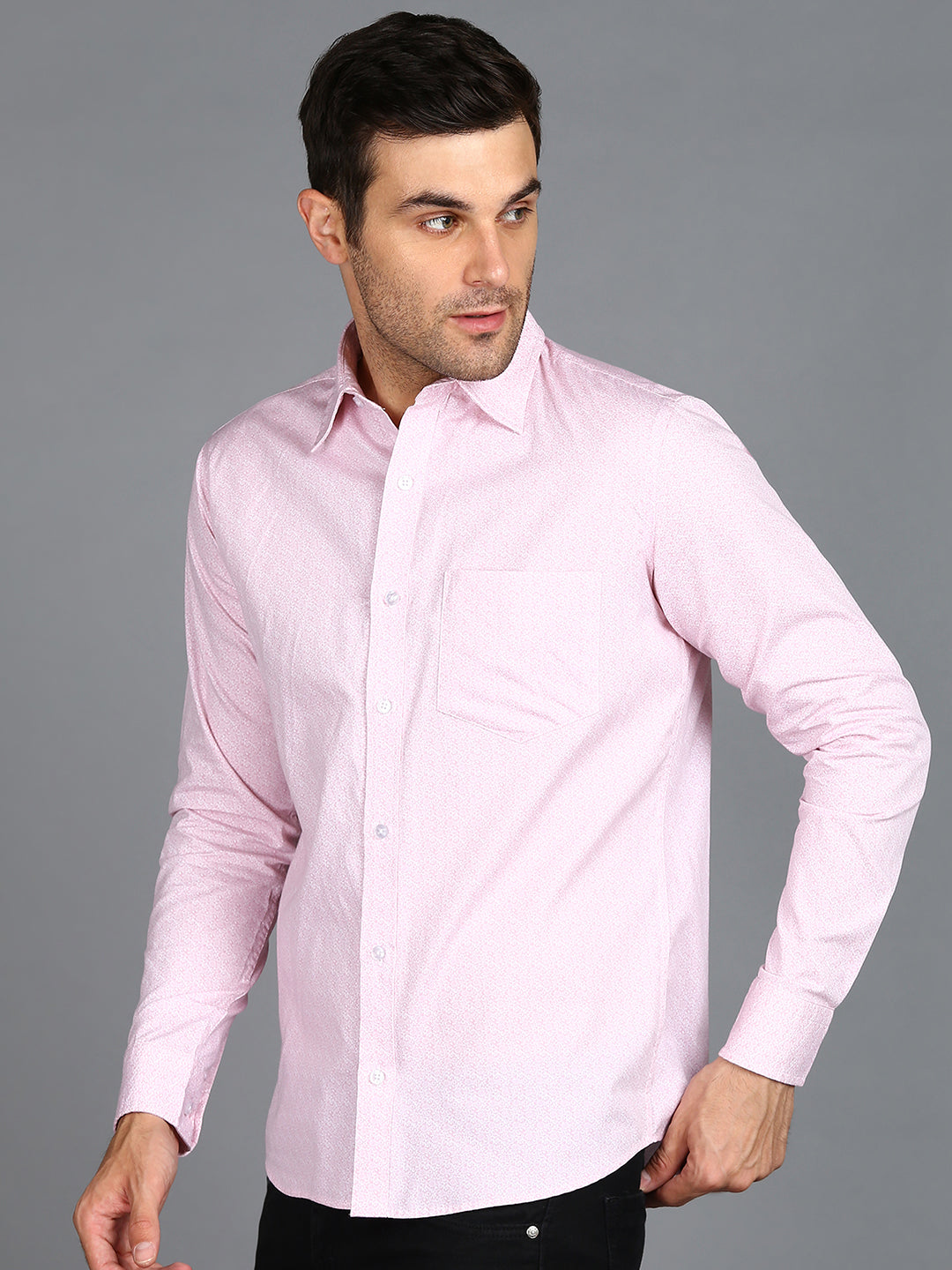 Pink Floral Printed Slim Fit Shirt
