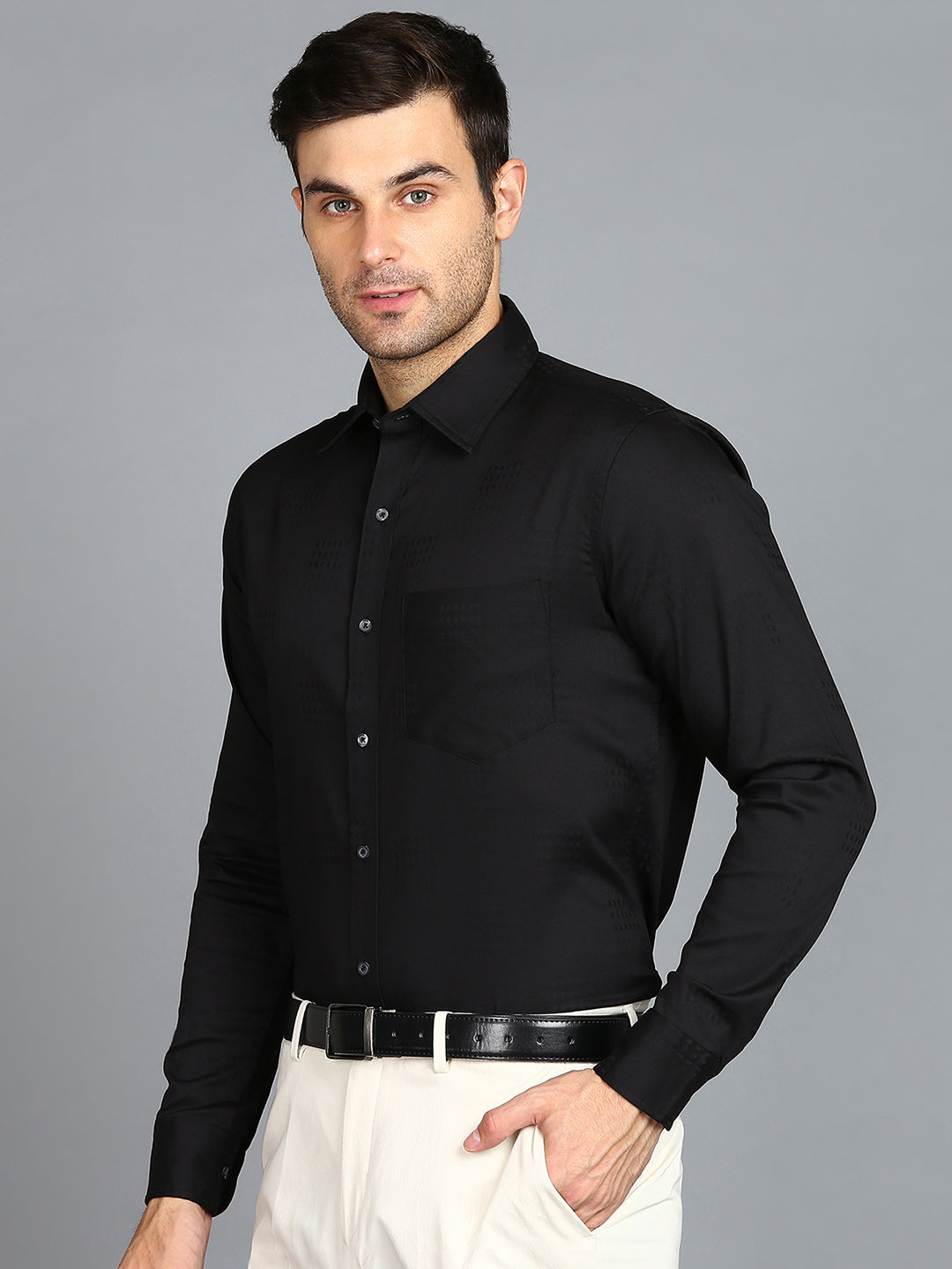 Self Checked Dark Black Slim Fit Shirt