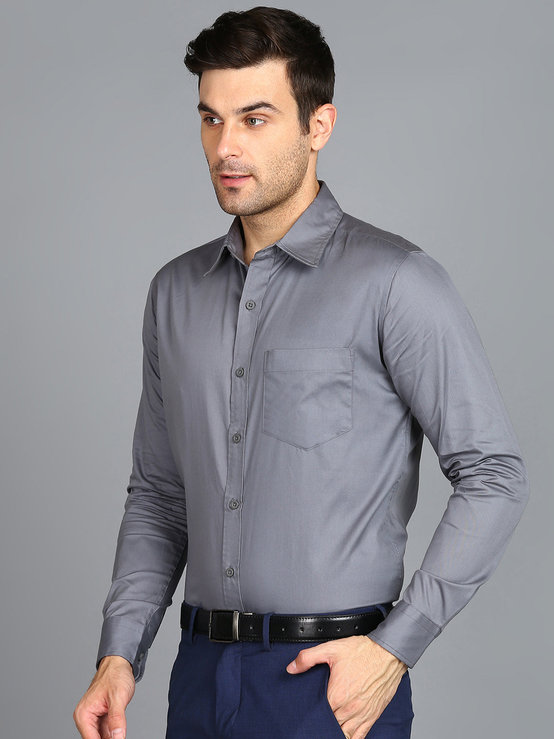 Solid Grey Slim Fit Shirt