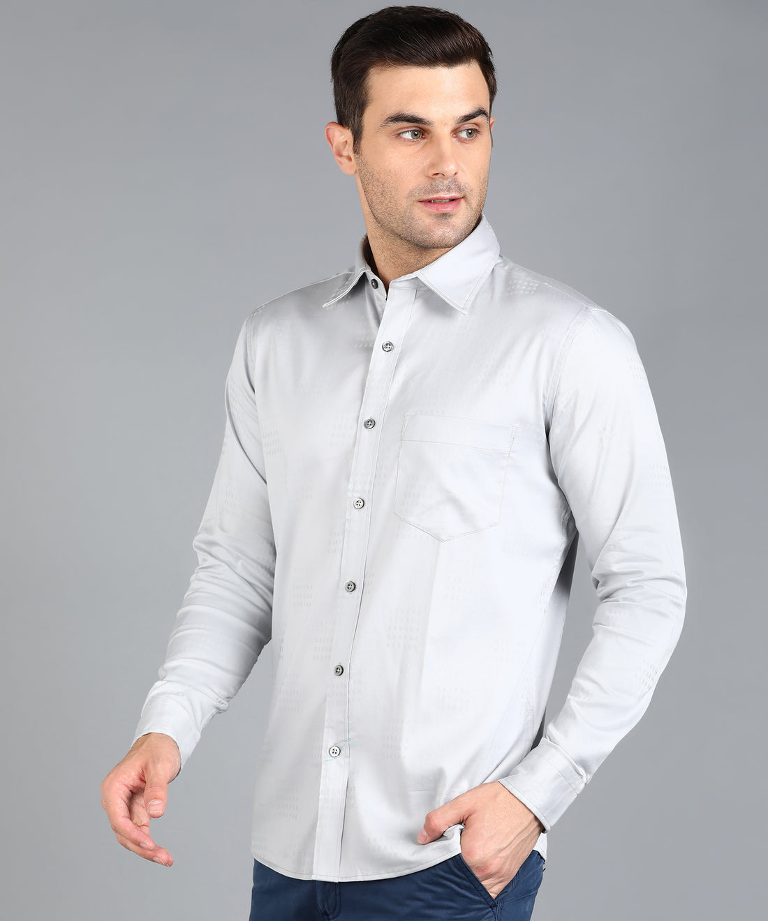 Self Checked Grey Slim Fit Slim Fit Shirt