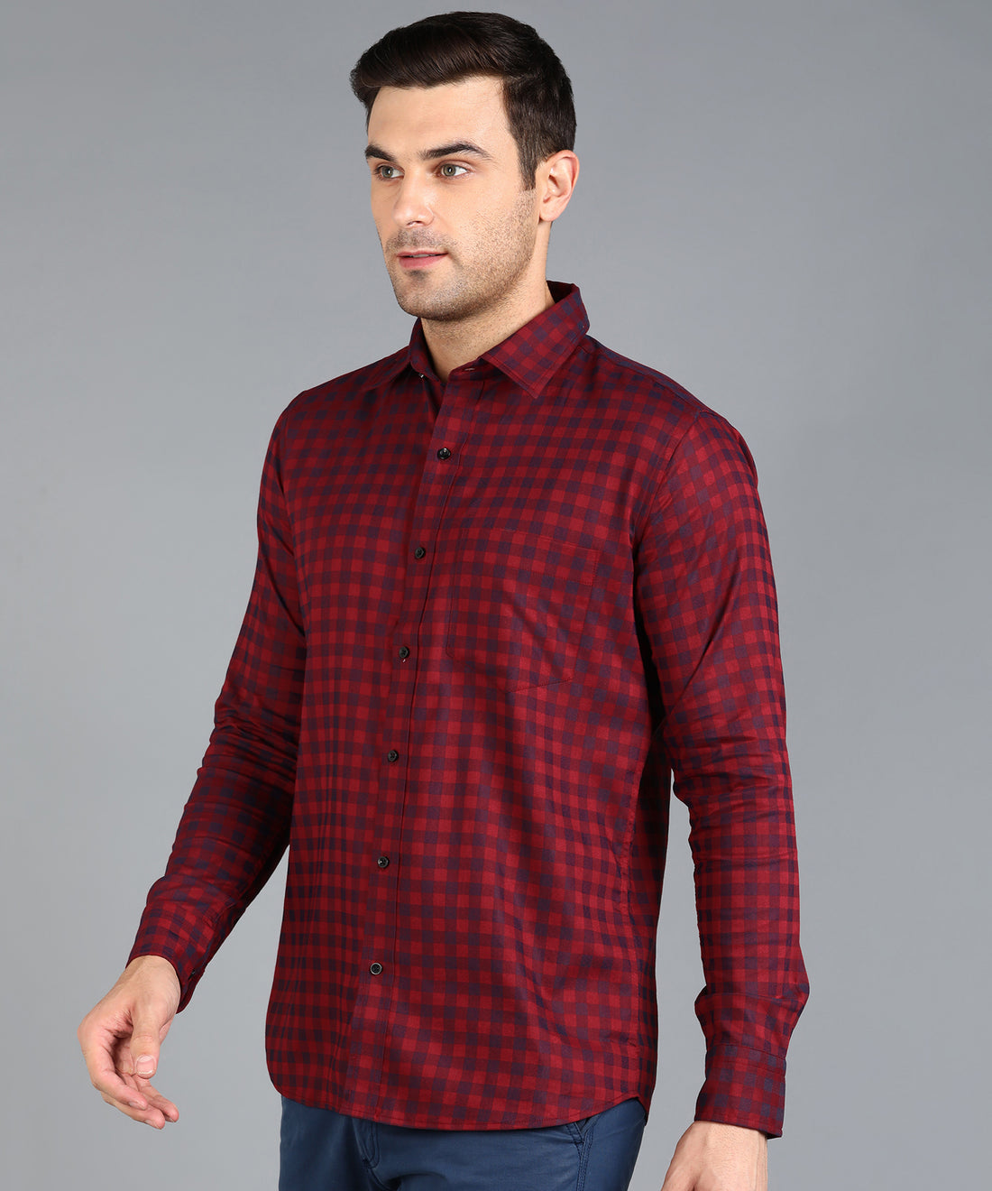 Red &amp; Blue Checked Slim Fit Shirt