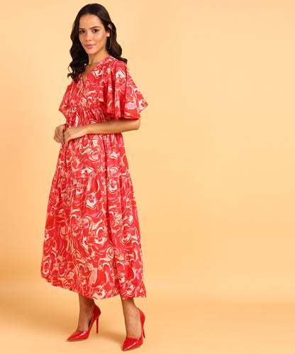 Red Colored Printed Maternity Wear Maxi Dress