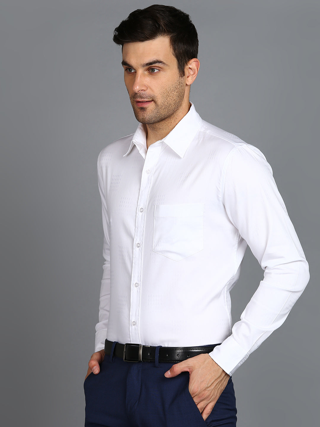 Self Checked Dark White Slim Fit Shirt